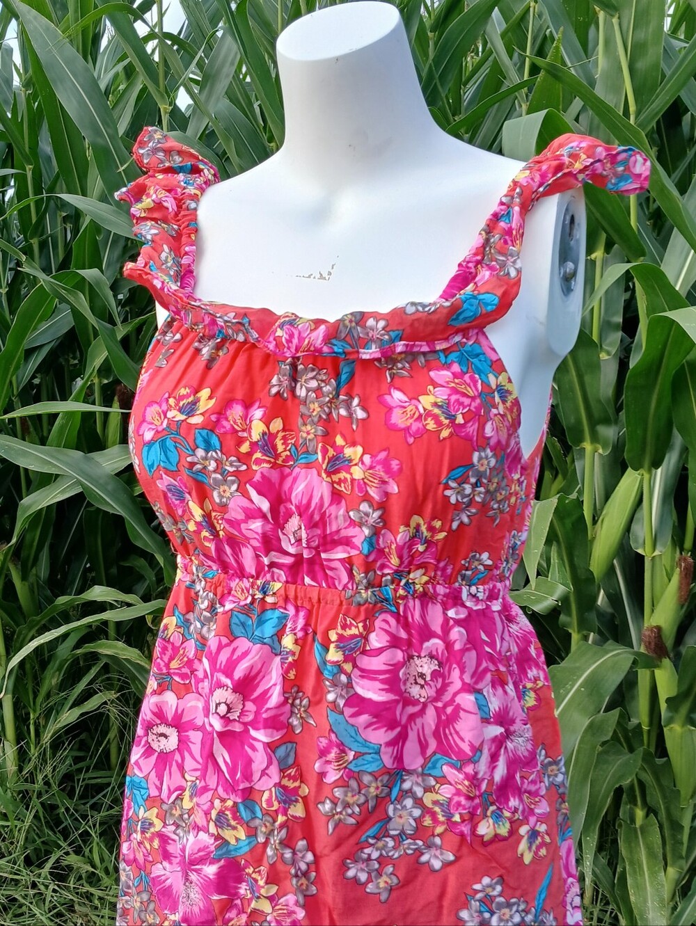 Roxy Floral Print Dress size S Small Silk Blend Flowers Coral Pink Ruffle Lined